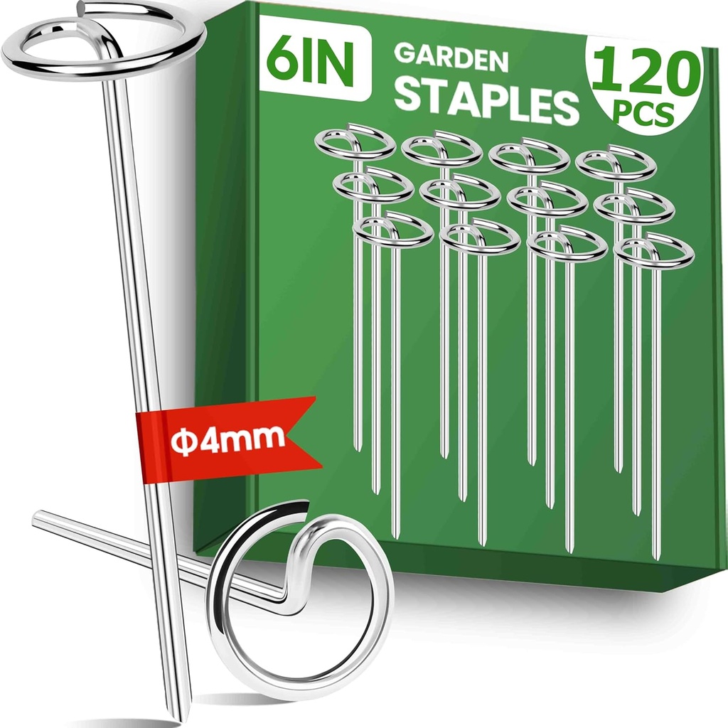 120pcs Landscape Fabric Pins, Bold 8 Gauge Weed Barrier Garden Staples Stakes Galvanized Steel, Landscape Fabric Staples Tent Stakes Yard Stakes (120 X 6in)