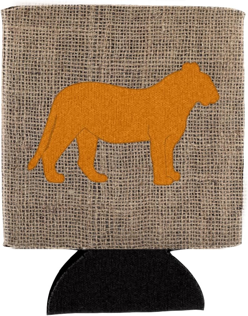 Caroline's Treasures BB1010-BL-OR-CC Tiger Burlap and Orange Can or Bottle Hugger Cooler Washable Drink Sleeve Collapsible Beverage Insulated Holder, Can Hugger, Multicolor
