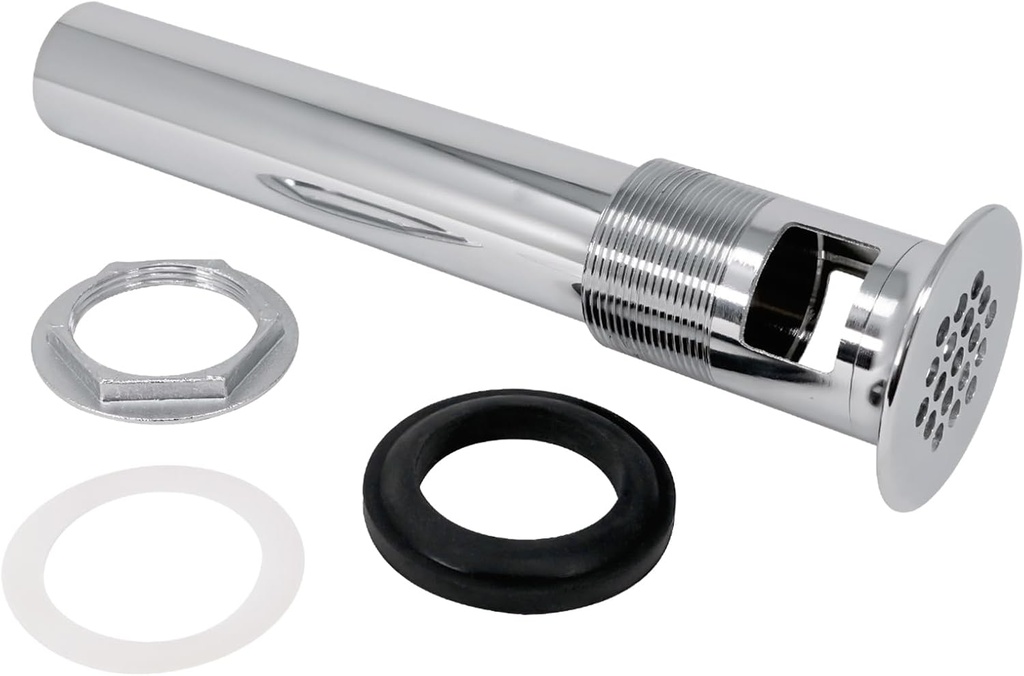 PLB21012 EvertechPRO Bathroom Sink Drain Kit - Durable Brass P.O. Plug with Chrome Finish, Rectangle Waste Hole, Overflow, Multi-Layer Sealing, Tailpiece Diameter 1.25", Fits 1.5" Sink Drain