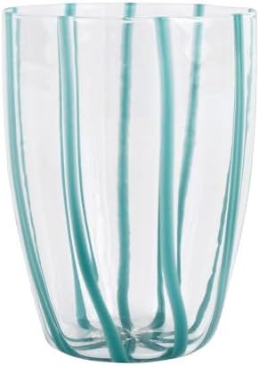 Vietri Nuovo Stripe Teal Tall Tumbler 16 oz Elegant Drinkware for Water and Cocktails High-Quality Glass - 4.5 Inch Teal
