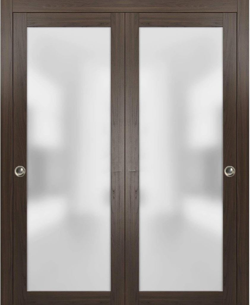 Sliding Closet Door SARTODOORS Planum 2102 Bypass Interior Doors with Frosted Glass, Solid Wood, 56x80, Brown, Modern Style Hardware Included