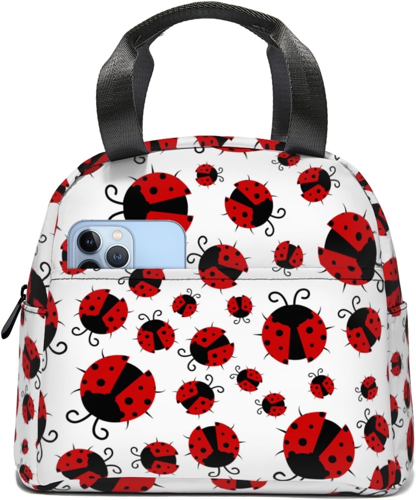 Ladybug Lunch Bag for Women Men Large and Reusable, Handle, Freezable Work, Travel Tote and Meal Waterproof Polyester, for Picnic,Office,Working
