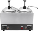 Commercial Electric Cheese Warmer Dispenser 2x2L Stainless Steel Countertop Double Heads Cheese Dispenser with Pump Chili Hot Fudge Caramel Butter Sauce Warmer