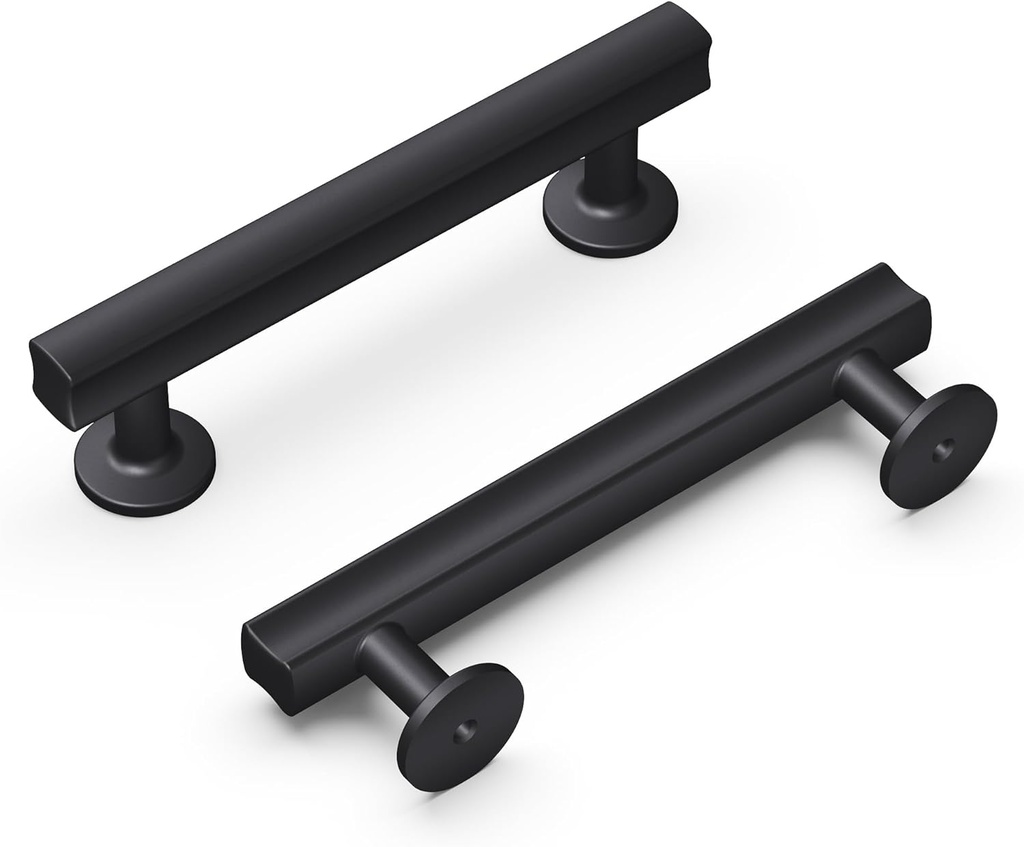 Hickory Hardware 10 Pack Solid Core Kitchen Cabinet Pulls, Luxury Cabinet Handles, Hardware for Doors & Dresser Drawers, 3-3/4 Inch (96mm) Hole Center, Matte Black, Woodward Collection