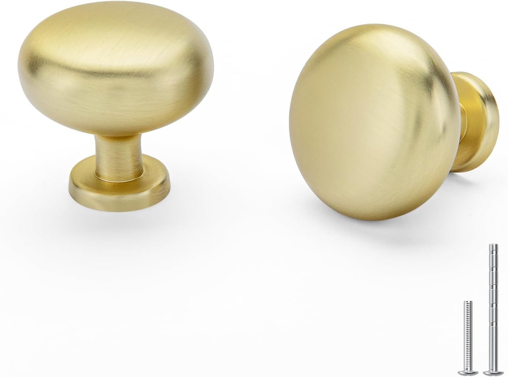 goldenwarm 10 Pack Gold Cabinet Knobs Brushed Brass Dresser Drawer Knobs, Gold Kitchen Cabinet Pulls Round Cupboard Hardware Zinc Alloy