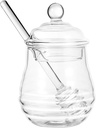 Cabilock Clear Honey Pot Set with Dipper and Lid Borosilicate Glass Jar for Home Kitchen Use Easy Access Honey Dispenser