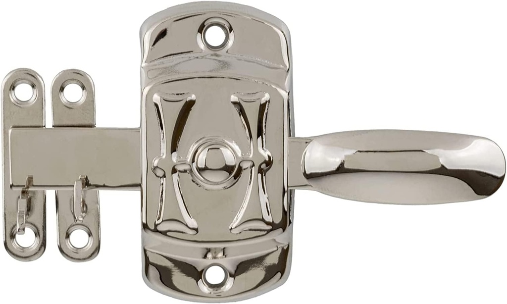 Hoosier H Motif Nickel Cabinet Door Latch with Offset and Flush Catches | Left Hand or Right Hand Doors Mounting | Antique Cabinet, Vintage Cupboard Reproduction Hardware | UA-112-HLPN