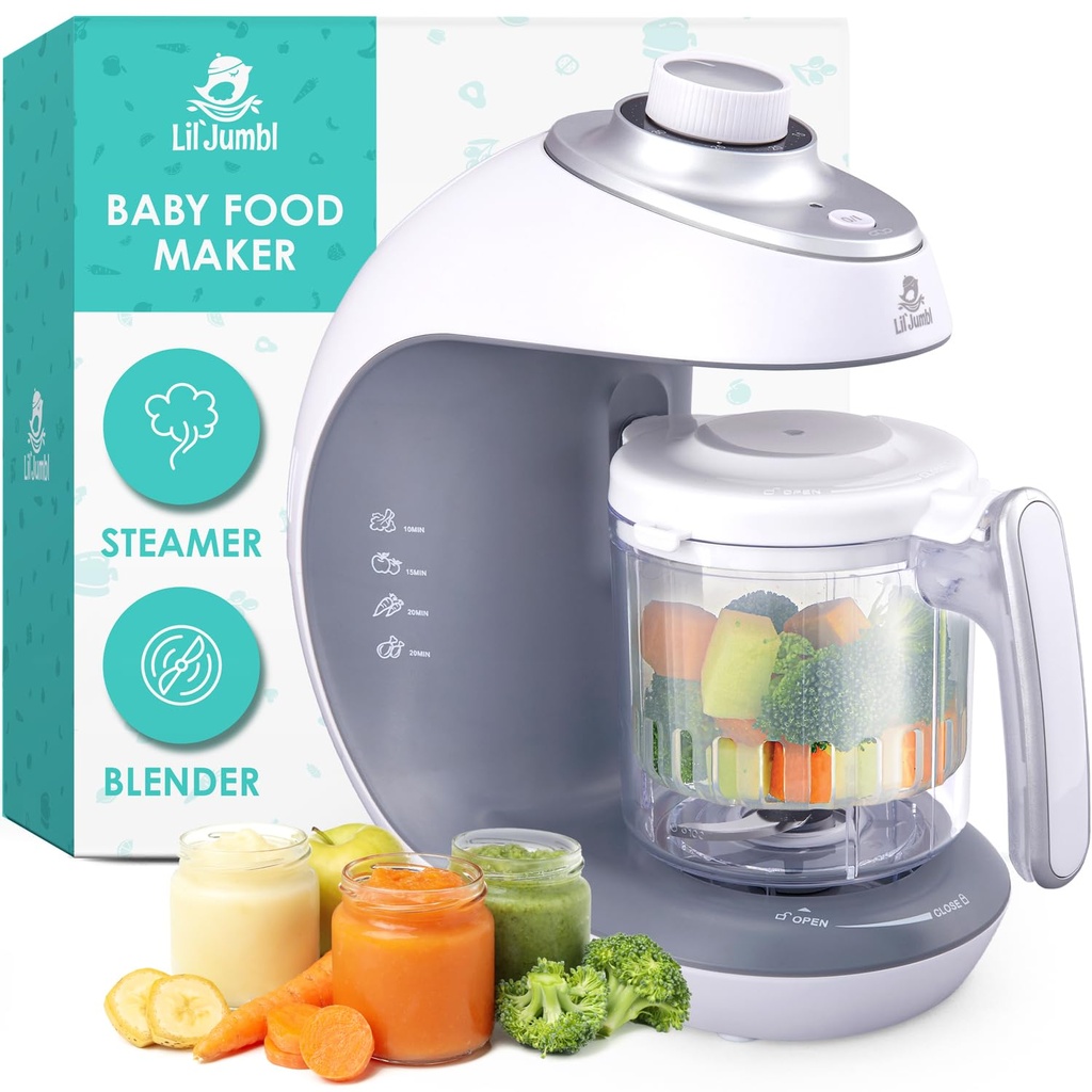 Lil’ Jumbl - Baby Food Maker Steamer and Blender - Puree Blender with Timer, One-Press Processor & Auto Shutoff, Cook & Steam Fruits, Veggies & Other Healthy Homemade Infant & Toddler Meals in Minutes