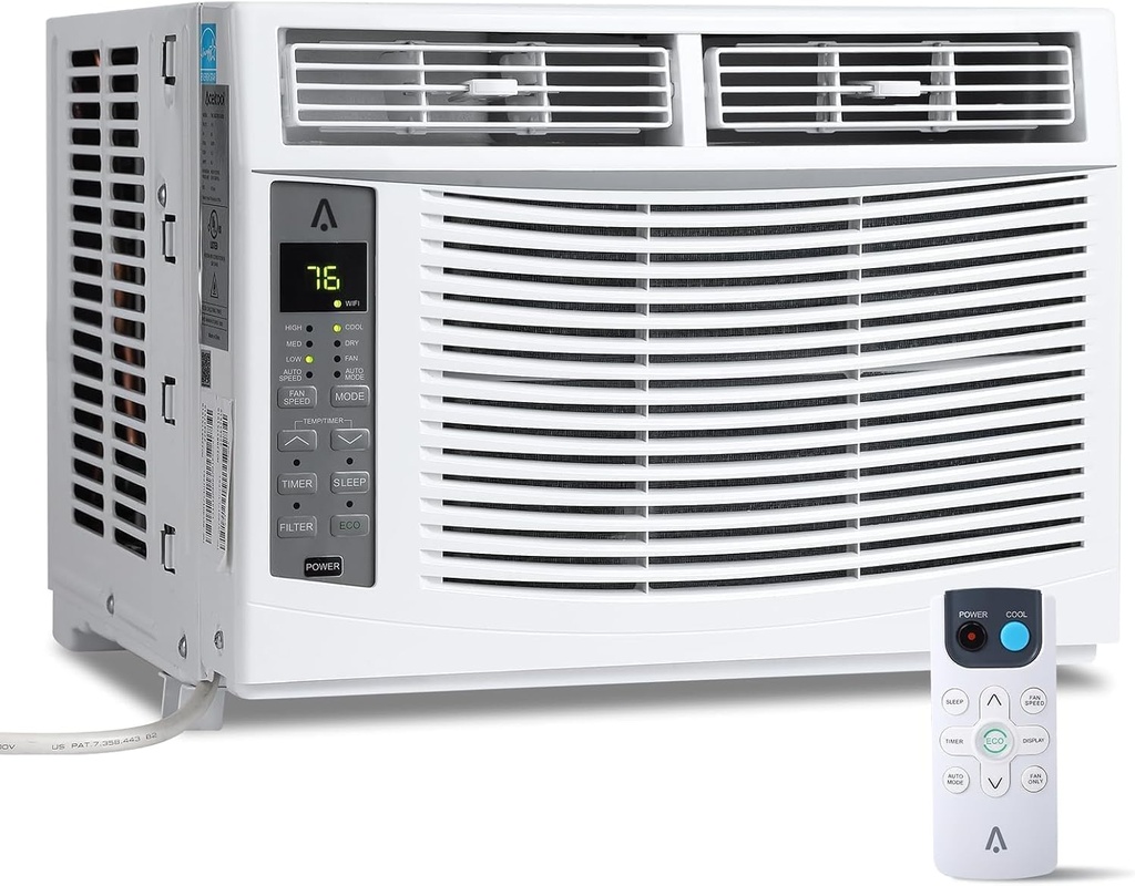 6000 BTU Window Air Conditioner with WiFi, Energy Saving Window AC Unit with Remote & App Control & Timer Function & Easy Install Kit, for Rooms up to 250 Sq.Ft