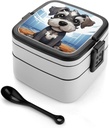Bento Box for Adult Adorable Schnauzer Bento Lunch Box with 2 Compartments Stackable Lunch Container Reusable Food Storage Container Meal Prep Snack Containers