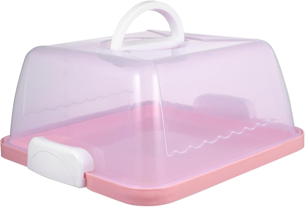Transparent Thickened Plastic Cake Organizer with Lid Portable Food Preservation Storage Box for Birthday Wedding Shower and Party Use Square Pink Container