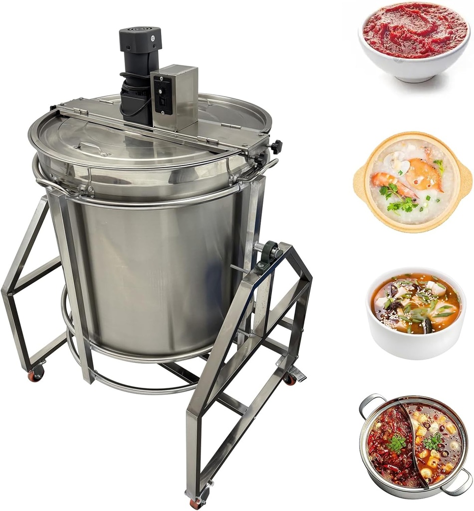 TECHTONGDA Automatic Food Mixer 63.4Gal Stainless Steel Hot Pot Base Stir Fry Machine Electric Natural Gas Heating Mixer Suitable for Soup, Porridge, Hot Pot 110V