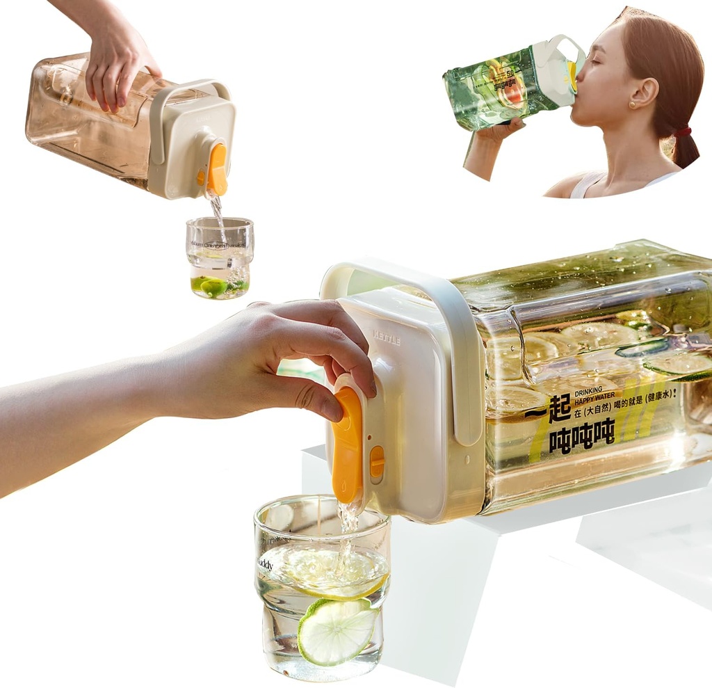 Plastic Drink Dispenser With Spigots, 0.92 Gallon Portable Sun Tea Pitcher, 100% Leakproof Fridge Beverage Dispensers Jug, 118oz Wine Milk Lemonade Container for Party Picnic