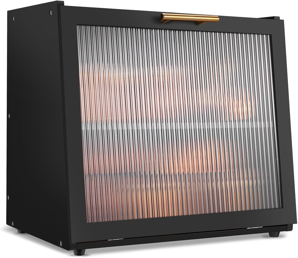 Joyvilla Double Layer Bamboo Bread Box for Kitchen Countertop, Bread Storage Container, Black Bread Box with Window, Large Capacity