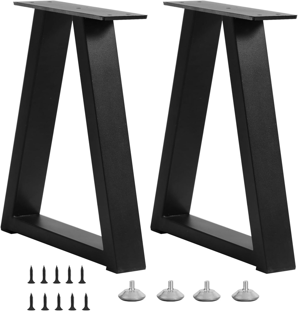16 Inch Trapezoid Bench Legs Metal Coffee Table Legs, End & Side Table Feets, DIY Furniture for Desk Chair, Set of 2 (H16 x W10.8, Black)