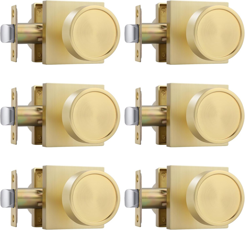 Goldenwarm Gold Closet Door Knobs Interior, Bruhsed Gold Passage Interior Door Knobs, Heavy Duty Zinc Alloy Indoor Brushed Brass Door Levers for Closet, Hall, 6 Pack