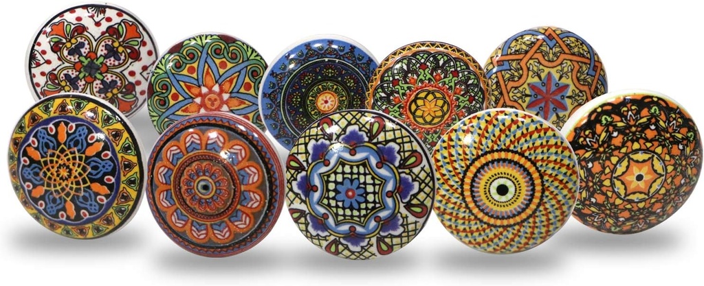Cosynee 10 x Mix Vintage Look Flower Ceramic Knobs Door Handle Cabinet Drawer Cupboard Pull Mandala