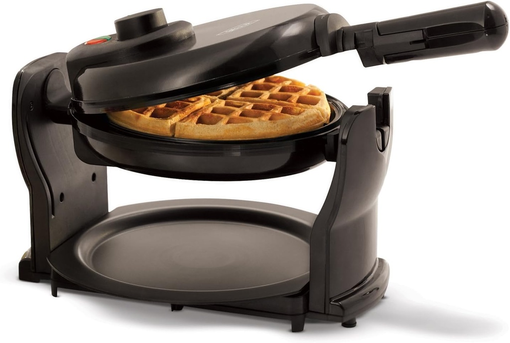 BELLA (13591) Classic Rotating Non-Stick Belgian Waffle Maker with Removable Drip Tray & Folding Handle, Pro Black, 4.67 lb.