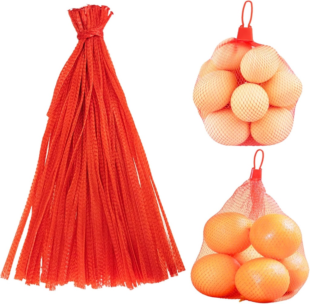 Reusable Mesh Produce Bags, 20 Inch Seafood Boil Bags for Crab Clam Shrimp Cooking, Onion Potato Storage Vegetable Packaging Net Bag with Loop-style Closures (100Pcs-Red)