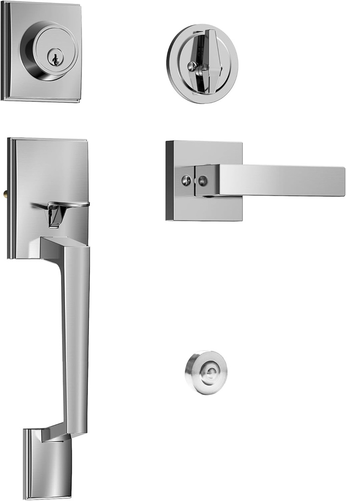 Kolet Front Door Lock Set, Front Door Handle and Deadbolt Set, Single Cyclinder Exterior Door Lock Set, Heavy Duty Zinc Alloy, Reversible for Right & Left Opening, Satin Nickel