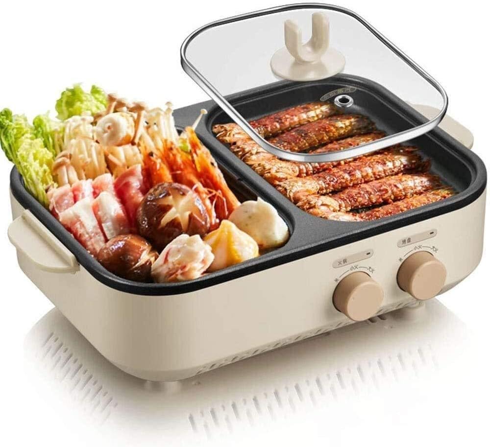 JUNC 2 in 1 Electric smokeless Barbecue Grill hot Pot Korean Barbecue Grill Sha Pot, Indoor Electric hot Pot Barbecue Grill, Induction Cooker Pot That can accommodate 3 People