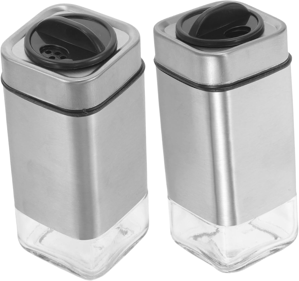 2Pcs Stainless Steel Spice Jars with Adjustable Pouring Holes Modern Salt Dispenser Kitchen Seasoning Metal Storage Containers