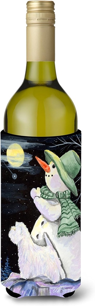 Caroline's Treasures SS8797LITERK Snowman with Westie Wine Bottle Hugger Bottle Cooler Sleeve Hugger Machine Washable Collapsible Insulator Beverage Insulated Holder