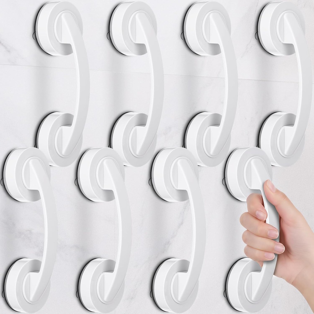 Geelin Burbell 8 Pack Grab Bars for Bathtubs and Showers Shower Handles with Strong Suction Cups 7.5 Inch Heavy Duty Safety Bars for Seniors Elderly Tub Handicap Handrails for Bathroom Assist
