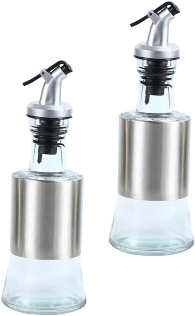 2pcs Olive Oil and Vinegar Dispenser Food-grade Stainless Steel and Glass Sauce Pourers for Kitchen Cooking and Outdoor Activities