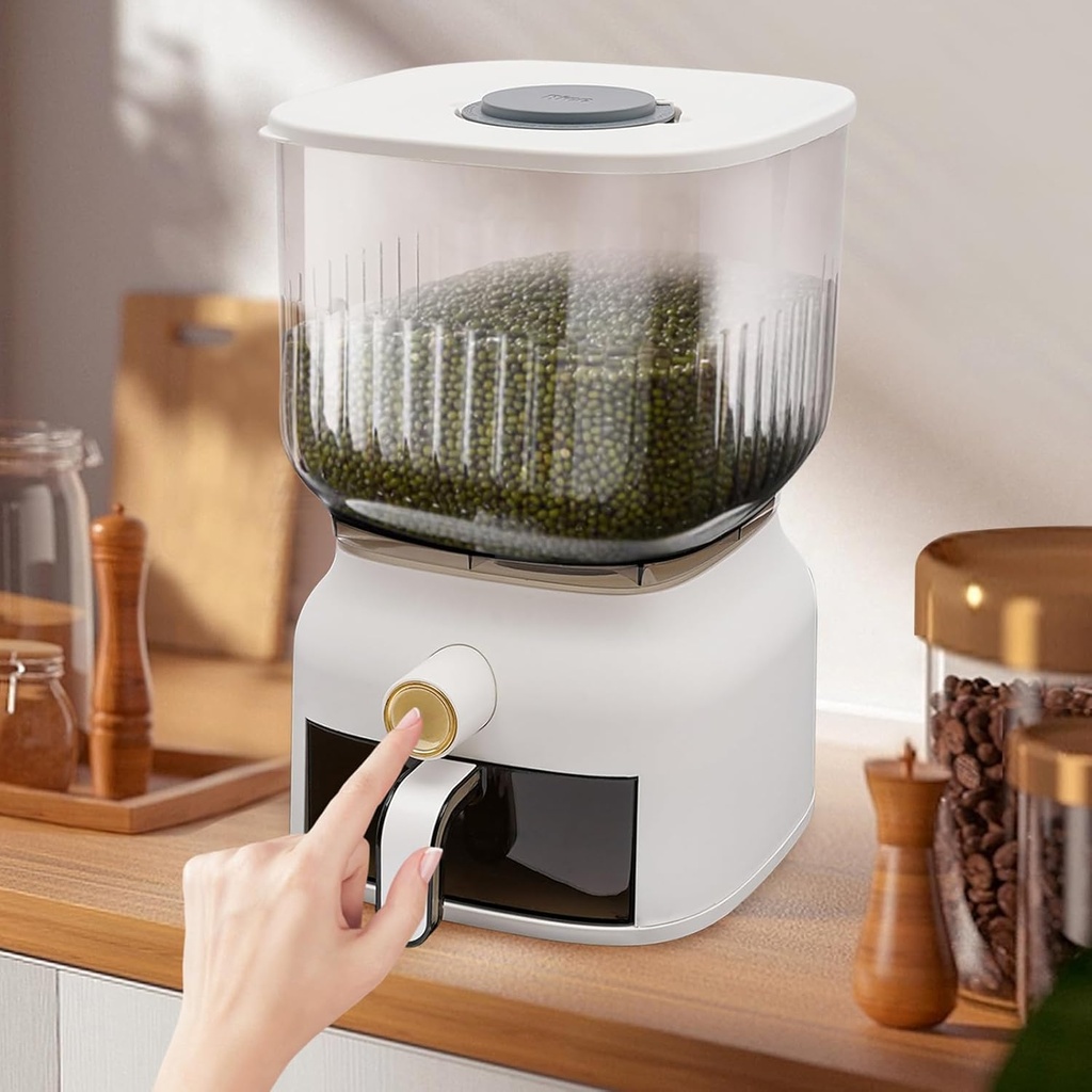 22lbs Rice Dispenser, Large Sealed Grain Storage Container with Rice Cup Food Dispenser Kitchen Organizer for Rice, Beans, Grains,Dry Food Storage Bin, Small Pantry Food(Square)
