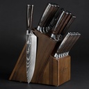 SENKEN 16-Piece Natural Acacia Wood Kitchen Knife Block Set - Japanese Chef's Knife Set with Laser Damascus Pattern, Includes Steak Knives, Kitchen Shears, Santoku, Cleaver & More (Wooden Handles)