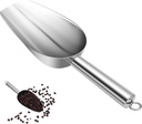 VICASKY Stainless Steel Ice Scoop with Ergonomic Handle Ice Cube and Grain Scoop for Baking Pet Food and Serving Easy Storage with Hanging Loop Mirror Finish