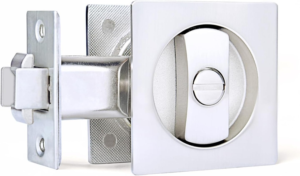 Dontay Pocket Door Privacy Lock, Flush Handles, 2-3/8" Backset, (Bed/Bath) Latch, Recessed Knob, Hardware for 1 3/8” to 2 3/16” Thickness Door (Excluding Edge Pull, Brushed Nickel, Square - 1 Pack)