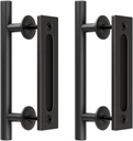 2 Pack Modern 9.5" Sliding Barn Door Pull Handle with Flush Hardware Set Rustic Design Black Powder Coated Finish, Anti-Rust, Heavy Duty Both Side Handles Design