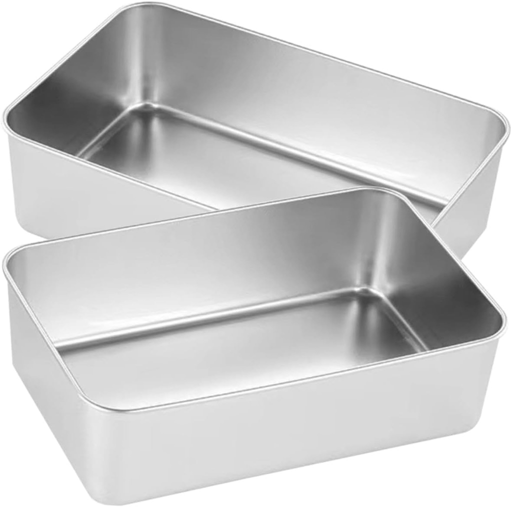 2pcs Stainless Steel Baking Pans Reusable Cake Boxes for Lasagna Bread and Desserts Easy Clean Dishwasher Safe Nonstick Bakeware