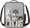 Cute Husky Puppy Lunch Bag Box Tote Insulated Washable School Cooler Bag