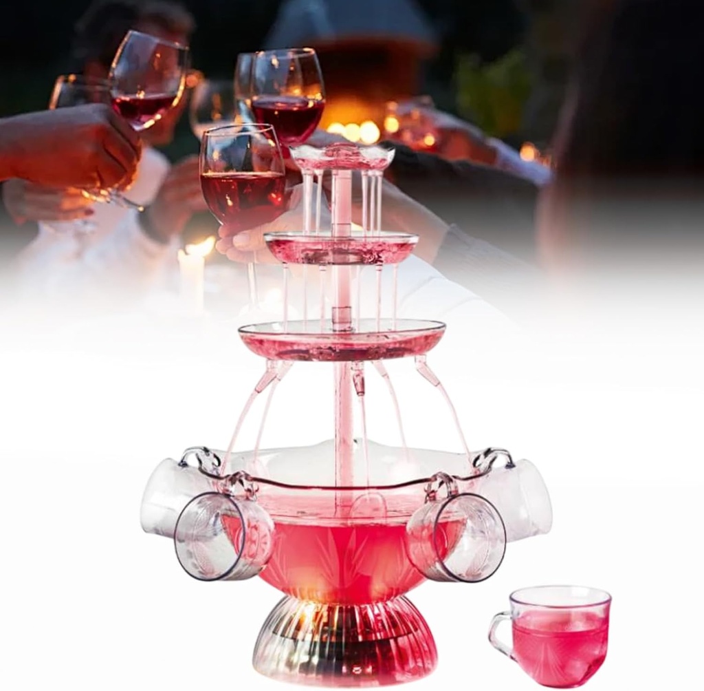 Electric Stainless Steel Champagne Fountain,3-Layer Red Wine/Juice Fountain Machine,Stainless Steel Electric Commercial Red Wine Fountain,Illuminated LED Base,for Red Wine,Beverages(Including 5 Cups)