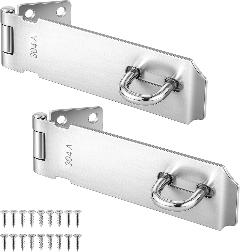 2 Pcs Door Locks Hasp Latch, 5 Inch Stainless Steel Safety Packlock Clasp, Extra Thick Hinge Lock with Screws, Brushed Finish, for Gate, Cabinet, Closet, Shed (5 INCH)