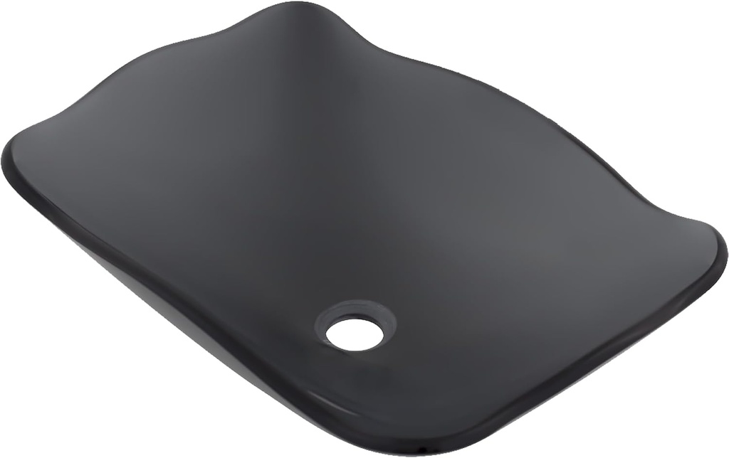 Novatto TIS-317G RETTANGOLARE Glass Vessel Bathroom Sink, Clear Black