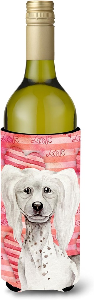 Caroline's Treasures CK1394LITERK Chinese Crested Love Wine Bottle Hugger Bottle Cooler Sleeve Hugger Machine Washable Collapsible Insulator Beverage Insulated Holder