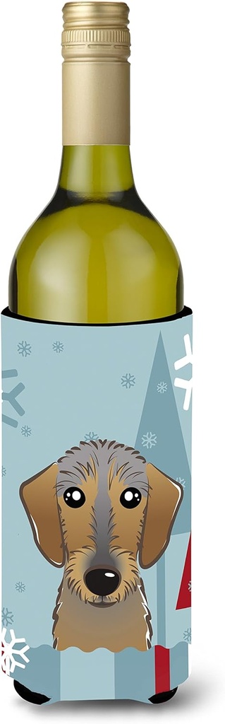 Caroline's Treasures BB1729LITERK Winter Holiday Wirehaired Dachshund Wine Bottle Hugger Bottle Cooler Sleeve Hugger Machine Washable Collapsible Insulator Beverage Insulated Holder