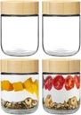 4 Pack Overnight Oats Containers with Bamboo Lids, 16 oz Wide Mouth Glass Mason Jars, Airtight Jars Oatmeal Cups for chia Pudding Yogurt Salad Cereal, Glass Meal Prep Containers with Lids