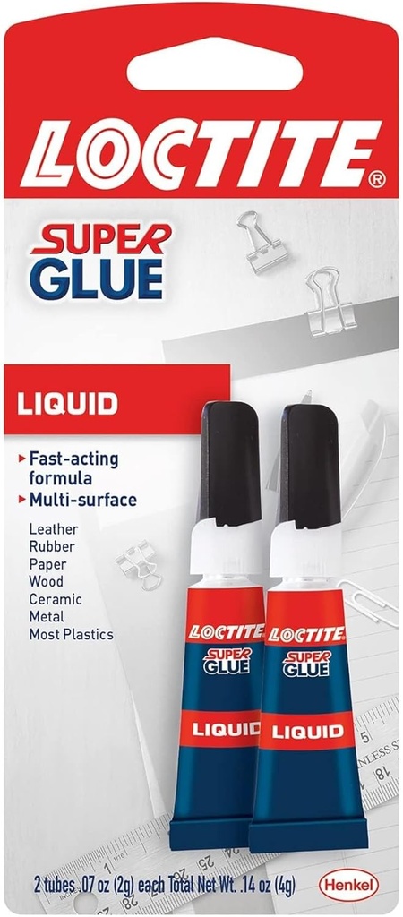 Loctite Super Glue Liquid, Clear, 0.07 fl oz Tube, 2 Pack - Superglue for Plastic, Wood, Metal, Crafts & Repair, Cyanoacrylate Adhesive Instant Glue, Quick Dry