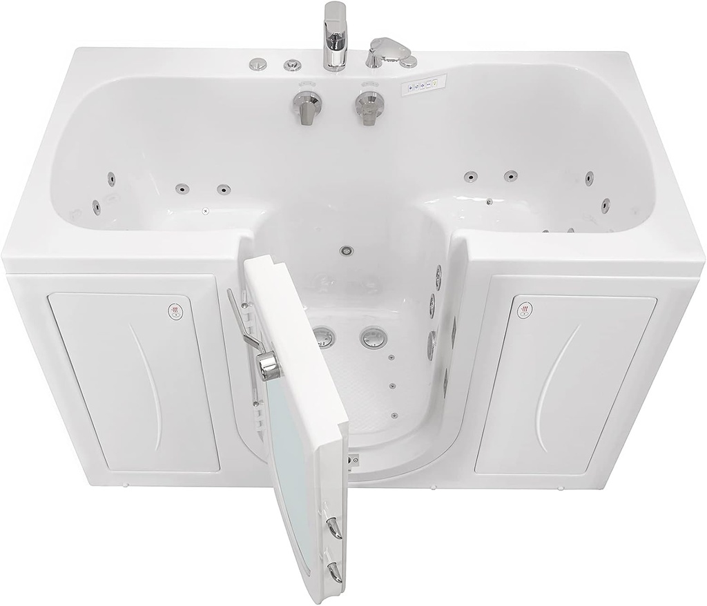 Ella Tub4Two 32"x60" Hydro + Air w/ Independent Foot Massage Acrylic 2 Seat Walk in Tub, Left Door, Heated Seats, 2 PC Fast Fill Faucet, 2" Dual Drain