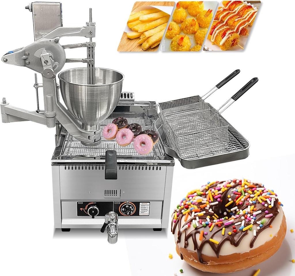 Kolice Commercial Natural Gas Heating Donuts Frying Machine Donuts Maker Doughnut Frying Making Machine with 3 Different Molds, Chicken Legs/Popcorn Chicken Fryer