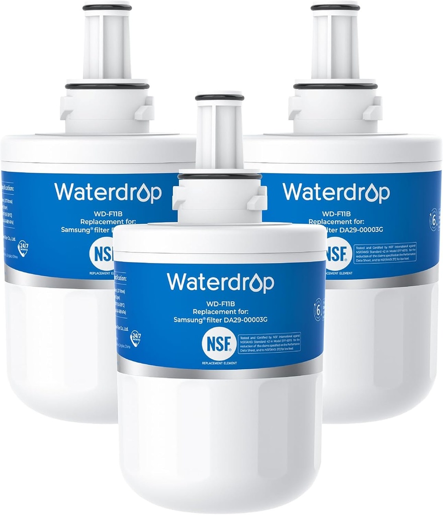 Waterdrop DA29-00003G Refrigerator Water Filter, Replacement for Samsung®, DA29-00003B, DA29-00003A, Aqua-Pure Plus, HAFCU1, RFG237AARS, FMS-1, RS22HDHPNSR, RSG257AARS, 3 Filters (Package May Vary)