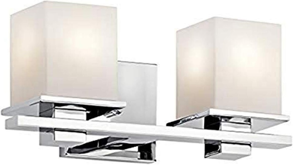 Kichler Tully 15" Vanity Light in Chrome, 2-Light Modern Bathroom Light with Satin Etched Cased Opal Glass, (15" W x 6.5" H), 45150CH