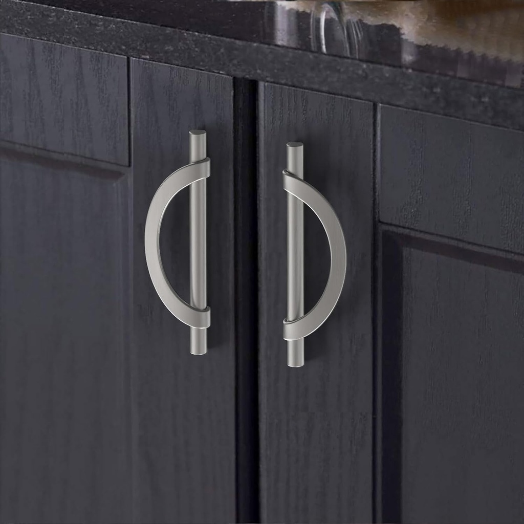 FILTA 10 Pack 3.75 Inch(96mm) Hole Centers Brushed Satin Nickel Cabinet Pulls,Stylish Kitchen Cabinet Handles Half Moon Zinc Alloy Cabinet Hardware for Cabinets Cupboard Handles Drawer Pulls