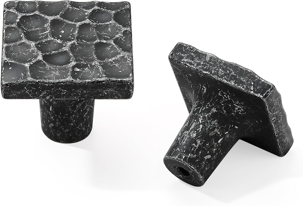 Hammered Cabinet Knobs 10 Pack Antique Black Cabinet Knobs Rustic Black Iron Square Knobs, Handles for Kitchen Cabinet Doors, Dresser Drawers, Bathroom Vanity.