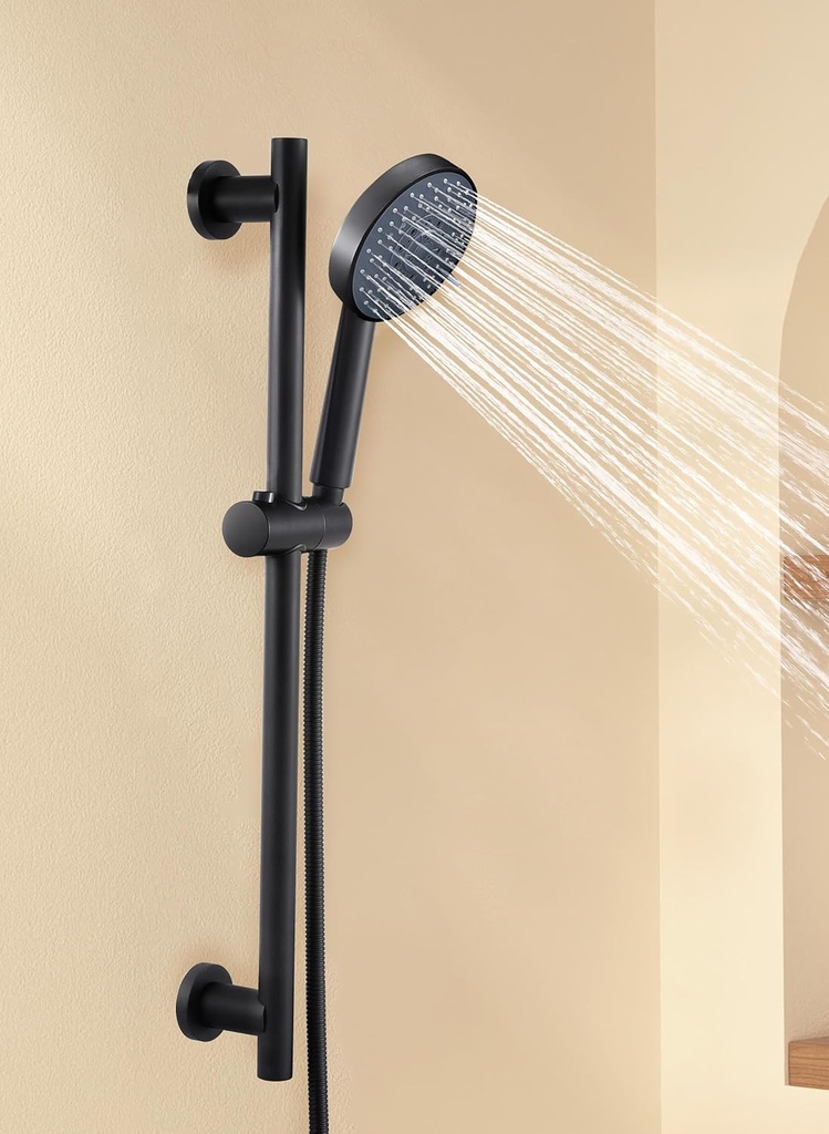 KES Adjustable Shower Head Holder with Slide Bar Combo, Handheld Shower Head with Hose 5-Function Handheld Shower Kit with Handheld Set Matte Black, F204-BK-C1
